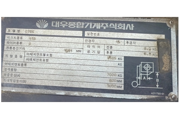 두산 7톤 D70S 2단마스트 3,000mm 포크포지셔너 편개식 최근 타이어 전부 교체